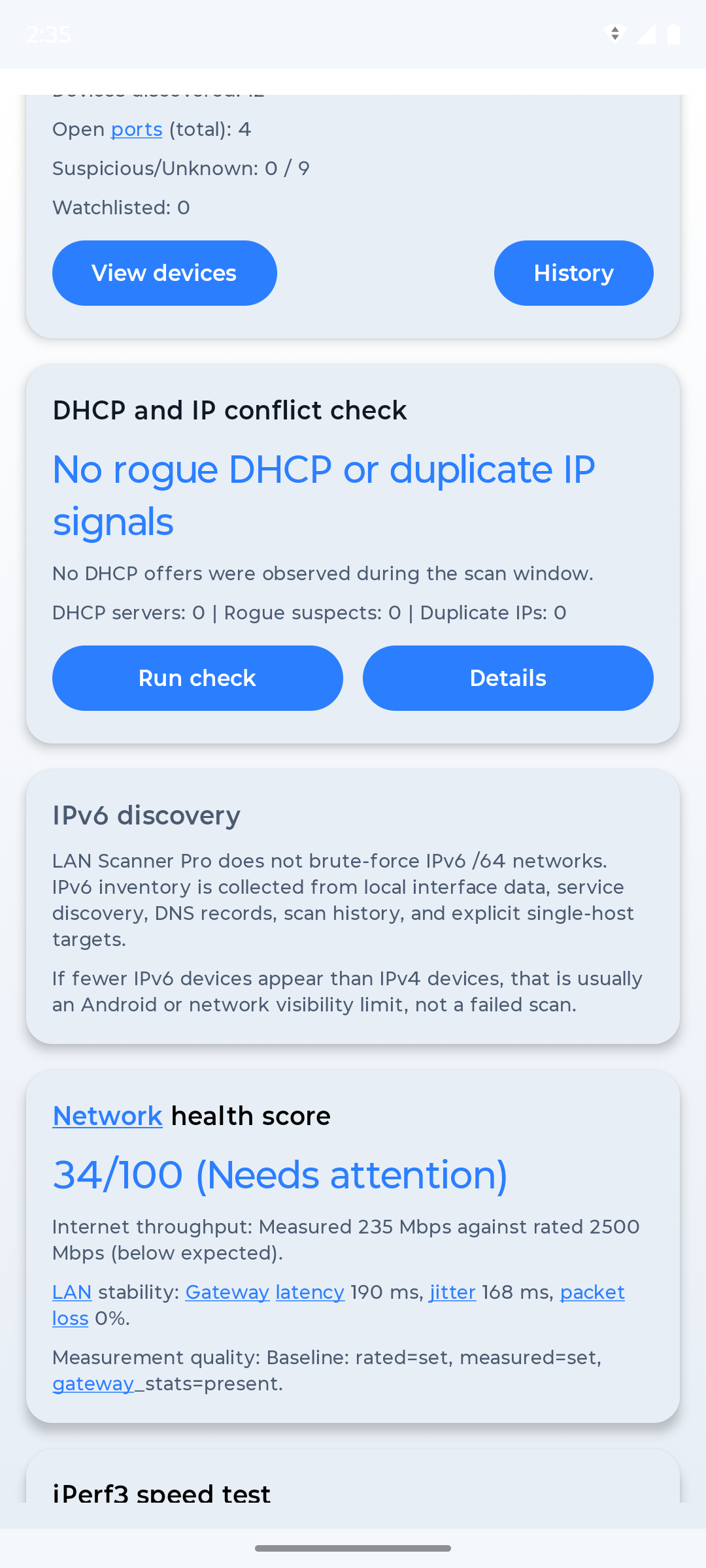 LanScannerPro Android network scanning app interface