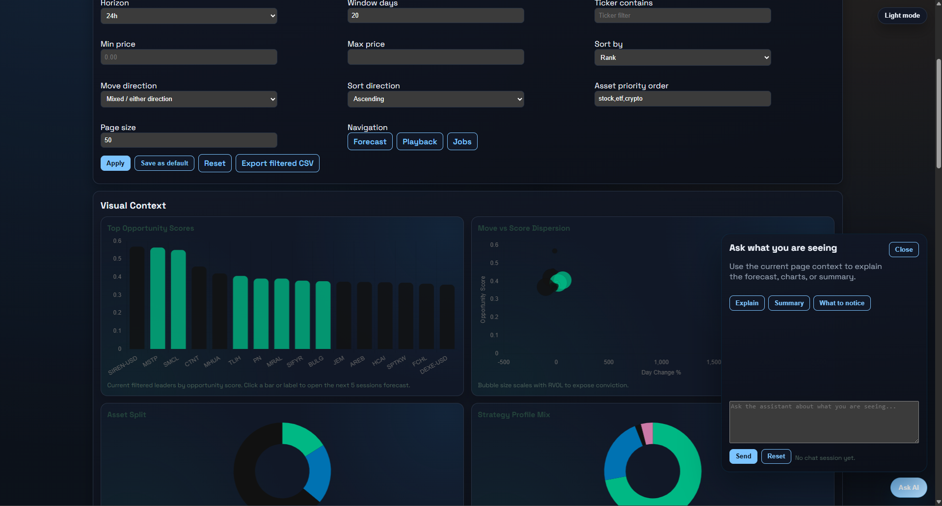 AlphaRunner analytics dashboard interface