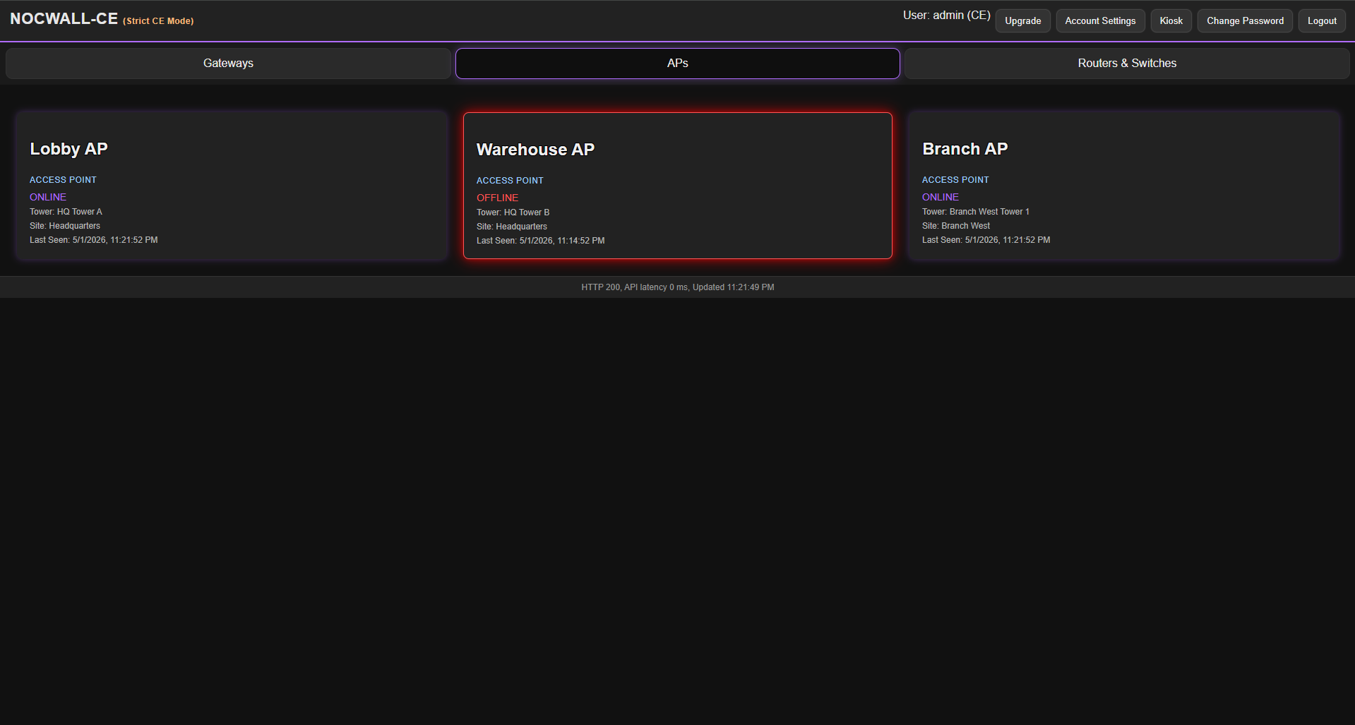 NOCWALL-CE network operations wallboard interface